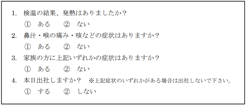 表３　「安否確認システム」質問項目の例