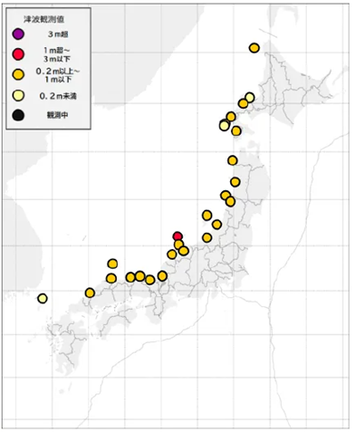 図 5 各地で観測された津波波高