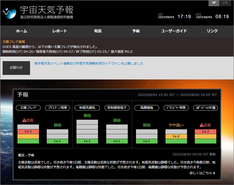図表7　NICT宇宙天気予報ホームページ