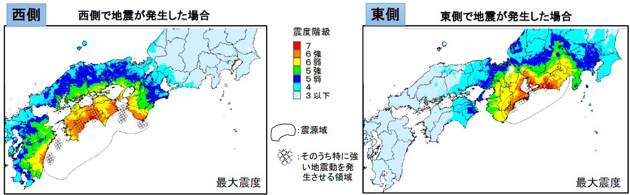 半割れケースの震度分布図