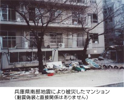 兵庫県南部地震により被災したマンション（耐震偽装と直接関係はありません）