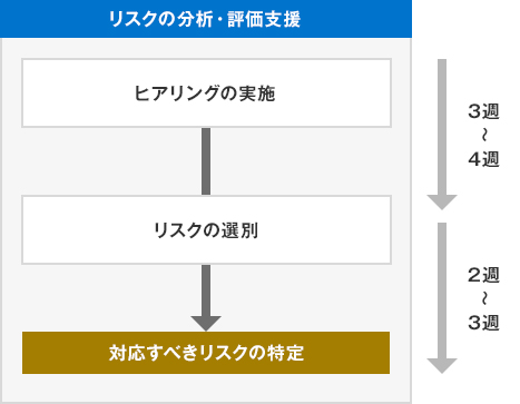 評価支援サービス［3週～4週］ヒアリングの実施［2週～3週］リスクの選別、対応すべきリスクの特定